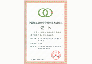 2009年中(zhōng)國輕工(gōng)業聯合會科學技術進步獎一(yī)等獎